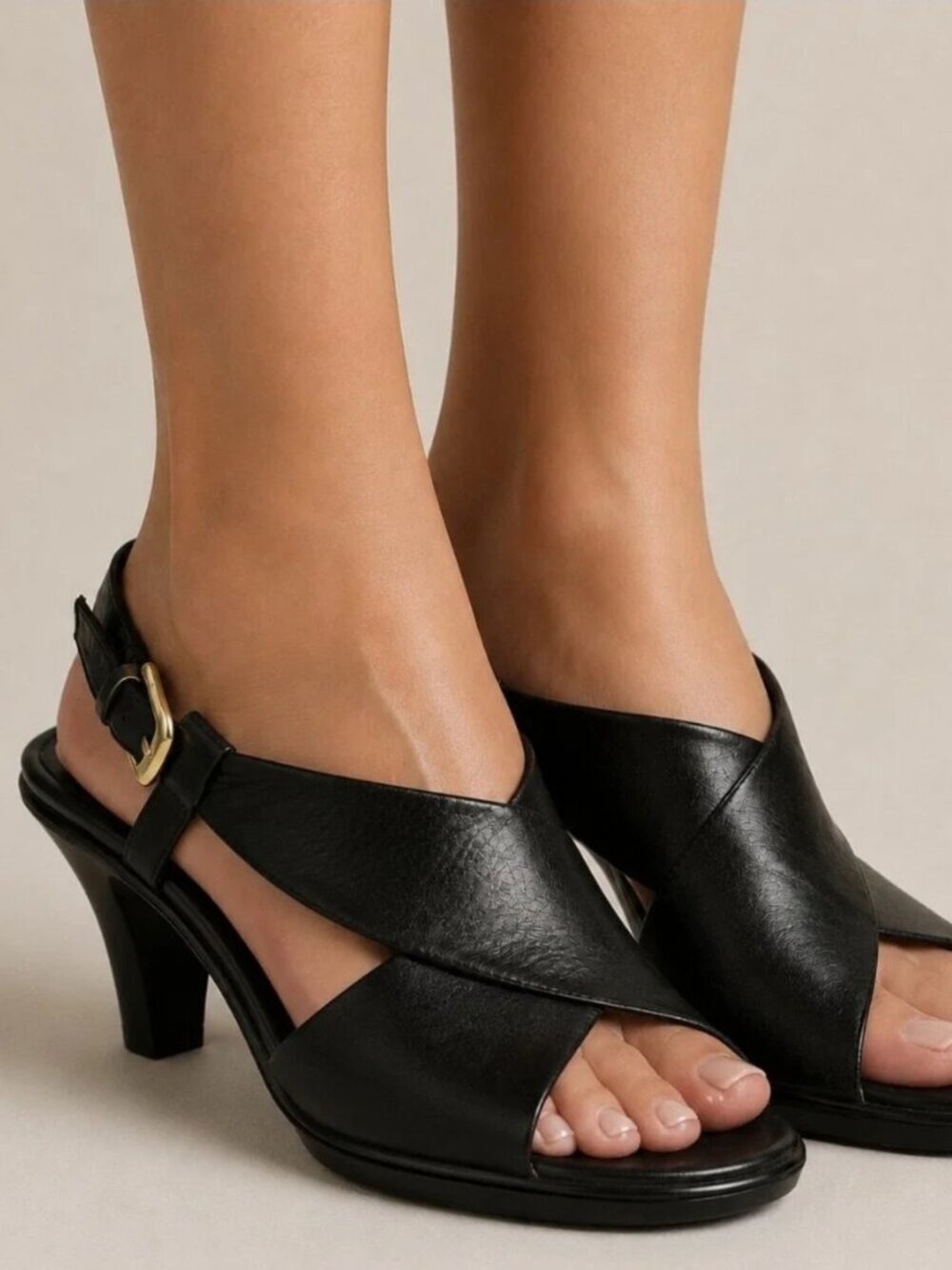 SOFFT |  Black Leather Slingback Open Toe Heels Size 7.5